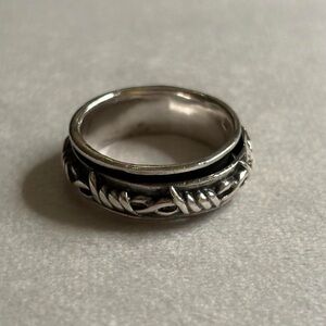 Vintage 925 Sterling Silver Barbed Wire Thorn Spinner Band Mens Ring Size 9.75